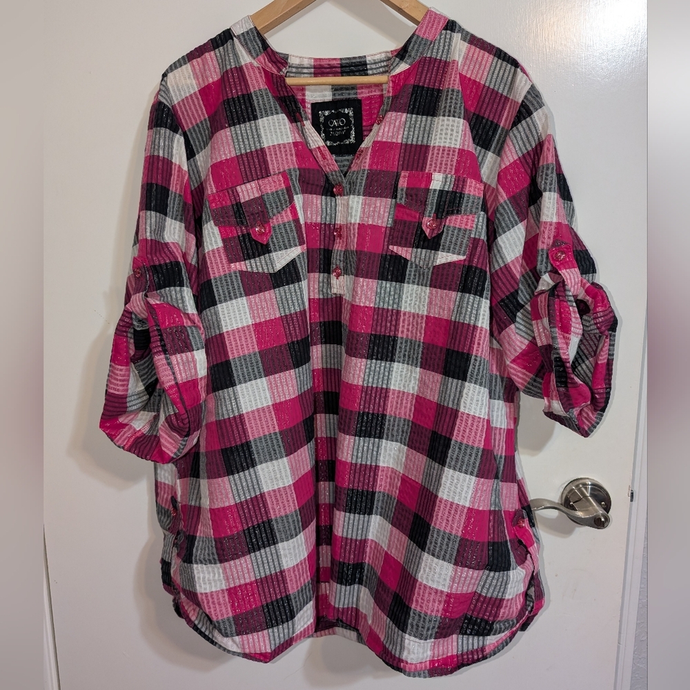 Cato Pink and Black Plaid Blouse